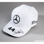 Lewis Hamilton signed white Mercedes AMG Petronas Motorsport cap