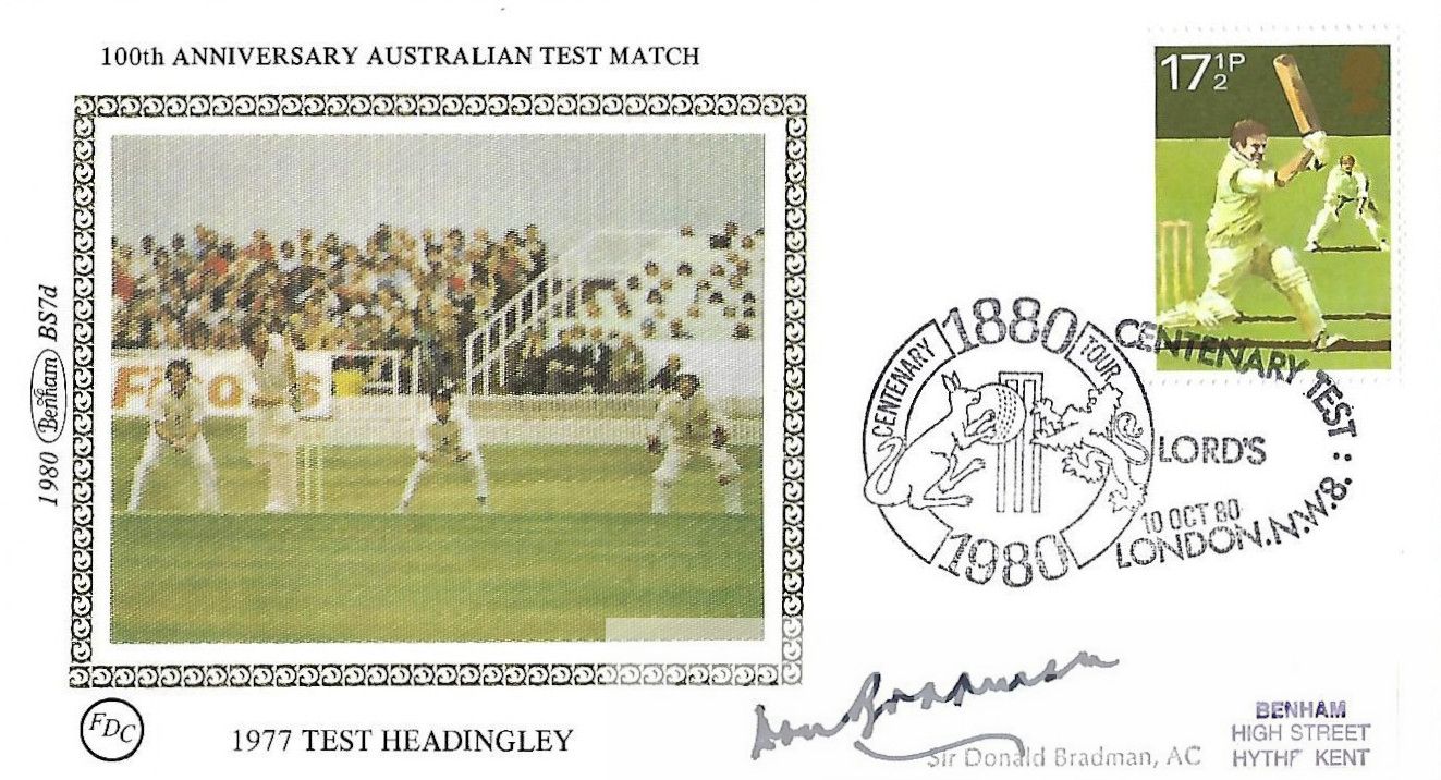 Cricket: Sir Don Bradman signed First Day Cover celebrating 100th anniversary Australia Test Match