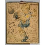 Vintage football calendar depicting young boy kicking a football
