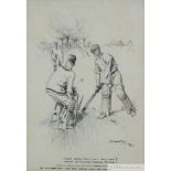 L B Martin 'Wicket keeper and Umpire' cricket drawing, dated 6th August 1930,