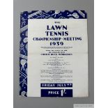 Wimbledon Championship Meeting Friday, July 7th 1939 programme