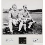 Large b&w autographed photograph of Bobby Charlton and Denis Law