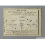 Rare Gentleman v. Players Charity Match programme/card, 20th March 1886