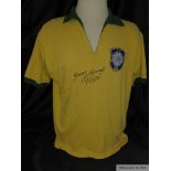 Pele signed Brazil 1958 & 1962 World Cup style replica shirt to that worn