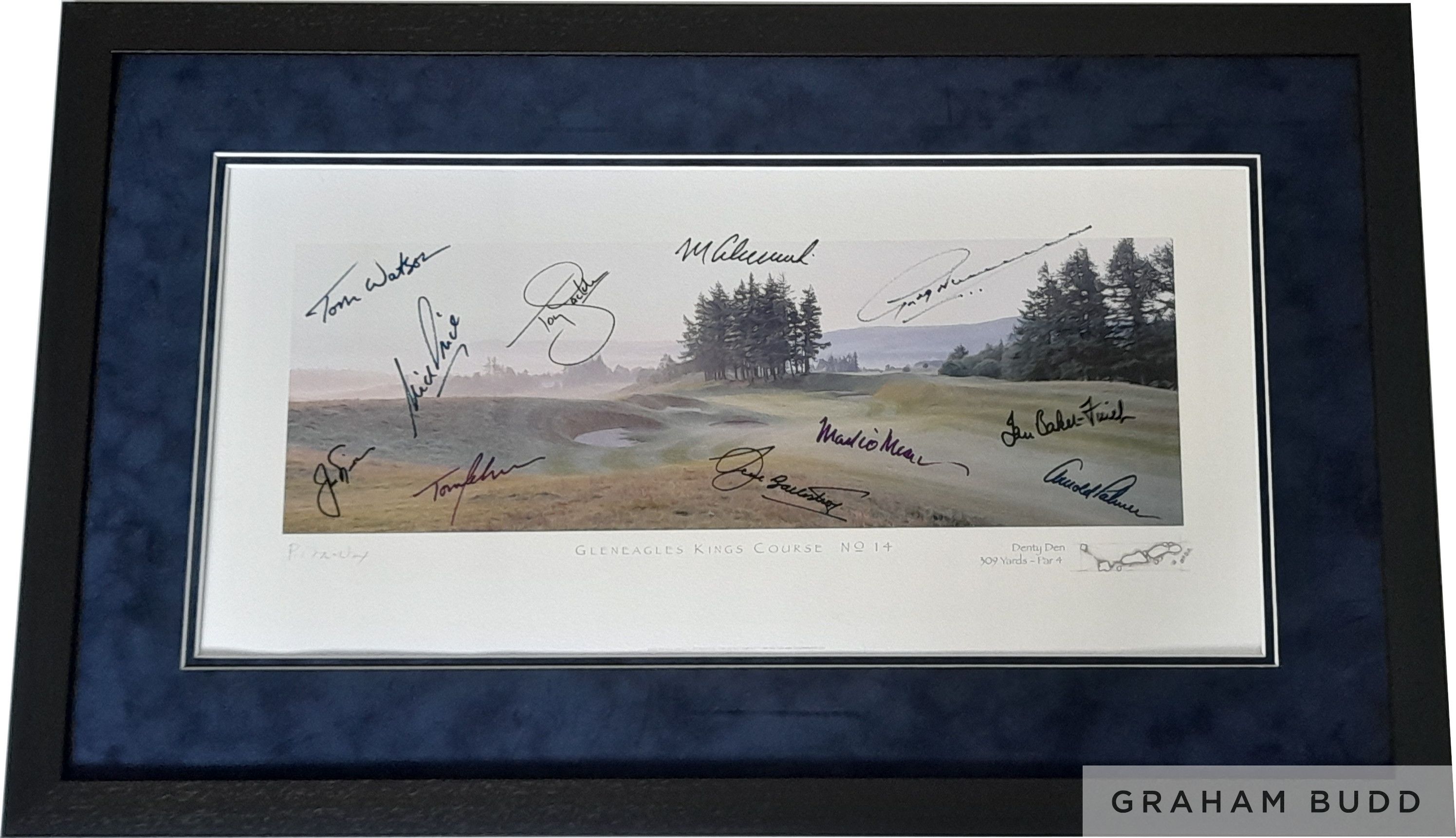 Golf: Gleneagles Kings Course Denty Den 309 yards, Par 4 No.14 print by artist Patrick Drickey,