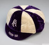 Tommy Wilson purple and white Football Association trial cap, 1929-30