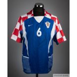 Boris Zivkovic signed blue, white and red No.6 Croatia short sleeved shirt, 2003-04