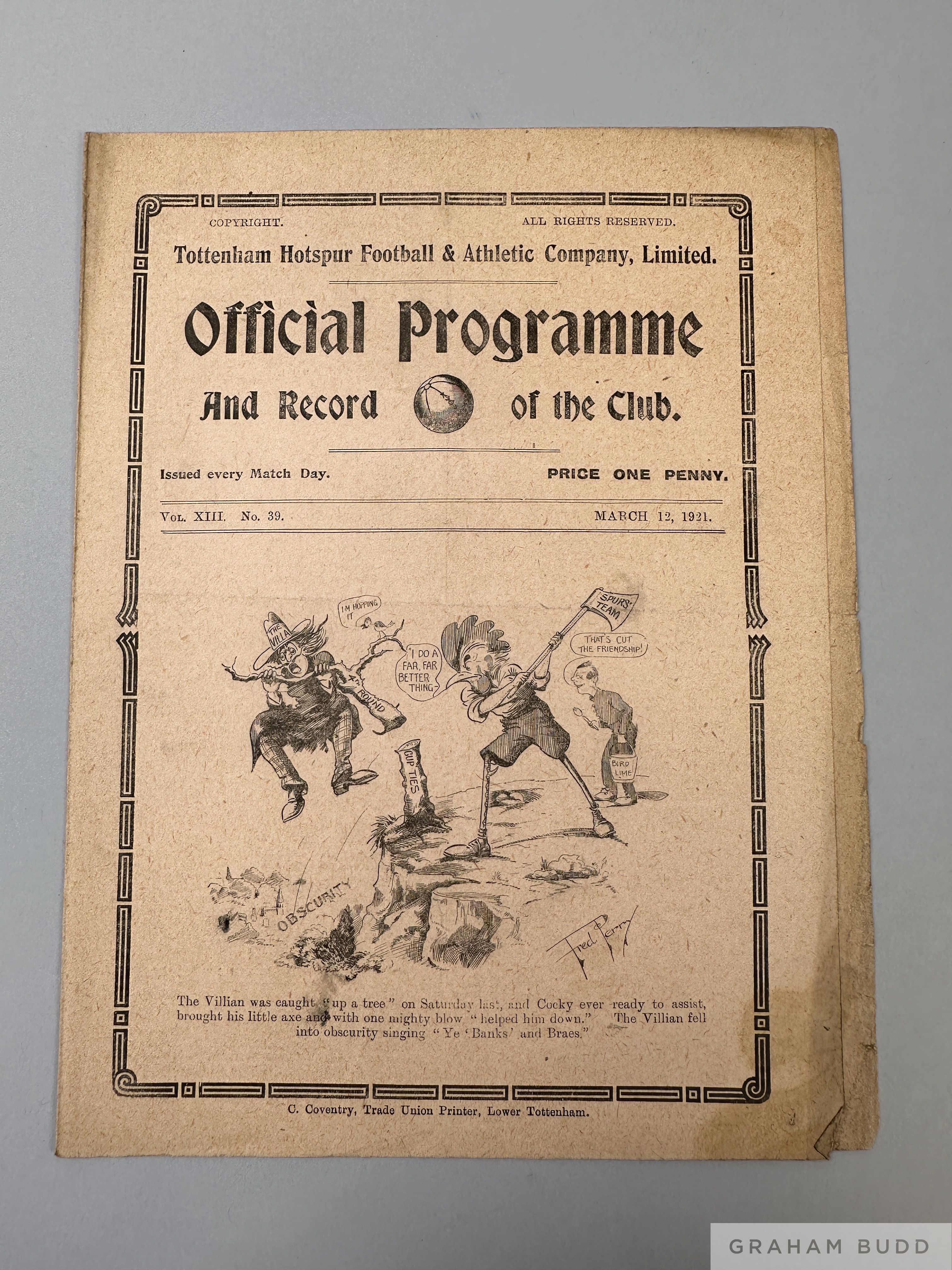 Tottenham Hotspur v. Everton home match programme, 12th March 1921