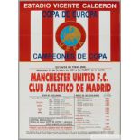 1991 Manchester United v. Atletico Madrid advertising poster from the Cup Winners Cup 2nd Round