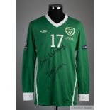 Liam Lawrence signed green and white No.17 Ireland long sleeved shirt 2011