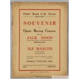 Jack Hood v. Alf Mancini Welterweight Championship of Great Britain programme, 1928