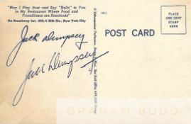 Boxing: Jack Dempsey signed 5.5 x 3.5in. postcard,