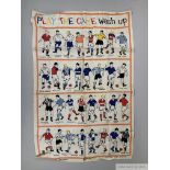 Excellent Football 'Play the Game Wash Up' tea towel, circa 1950,