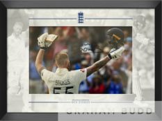 Cricket: Ben Stokes signed framed photograph display shown celebrating his Century