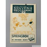 Autographed programme for English tour to south Africa 1939,