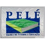 An official white and blue nylon flag given to Pelé by the Pelé Escola de Futebol e Educação