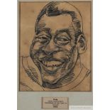 A framed 1975 drawing of Pelé in honor of his being named Sport magazine’s Performer of the Year In