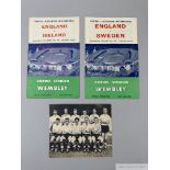 Programmes from the England v Sweden and England v Ireland matches, at Wembley Stadium in 1959,