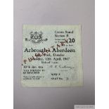 Rare Arbroath V. Aberdeen Scottish Cup Semi-Final ticket stub, 1947