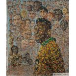 A 1970 oil on canvas painting in a pointillism style presented to Pelé by artist D. Prudencio