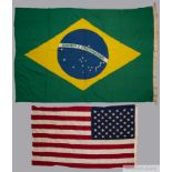 The Brazilian and American flags displayed on the occasion of Pele's first match
