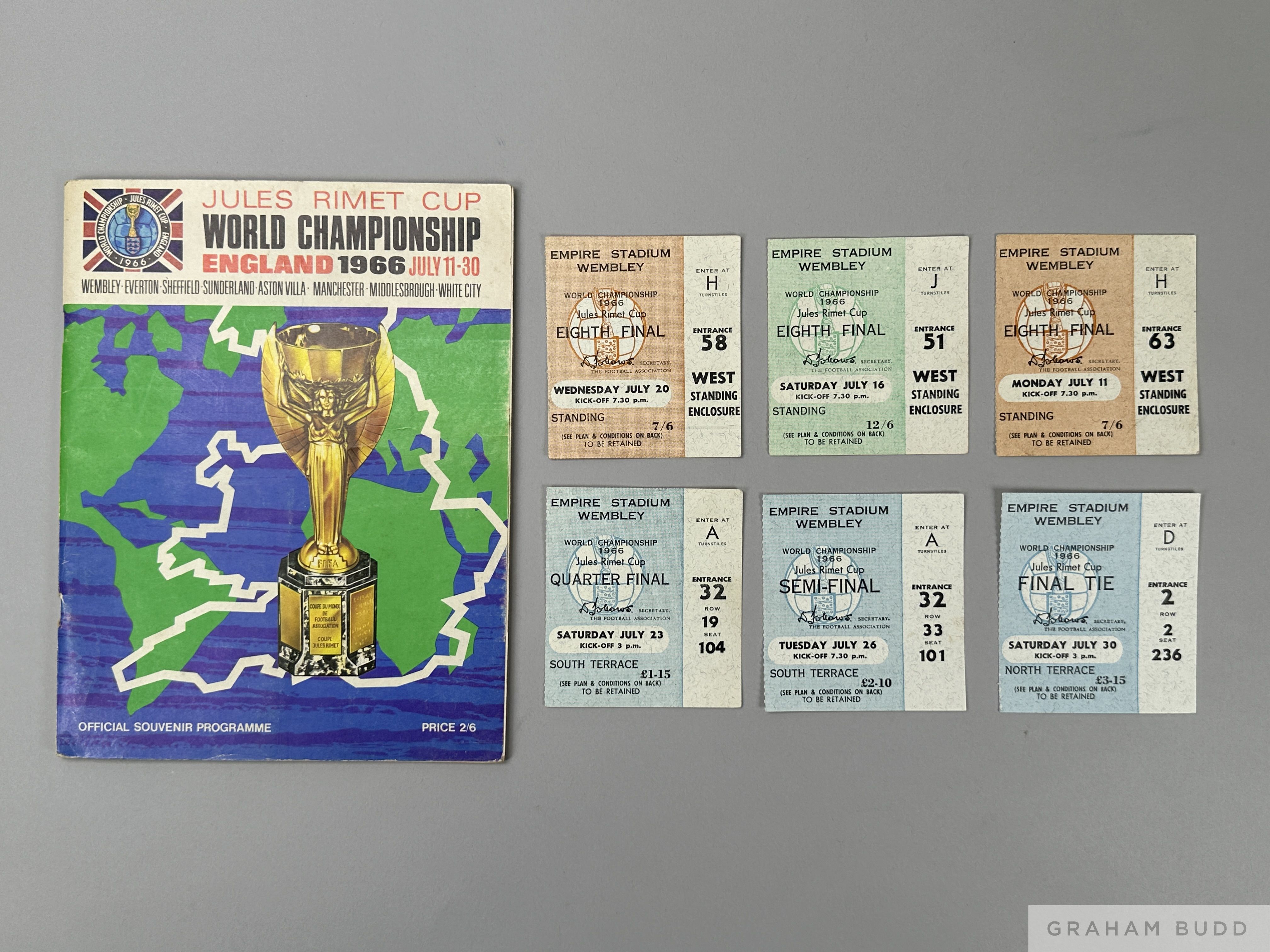 An Official Souvenir World Cup 1966 England Programme and Six Match Day Tickets