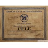 A framed certificate presented to Pelé on September 20, 1970
