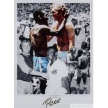 A large colour and black and white montage featuring Pele and Bobby Moore