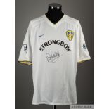 Dominic Matteo white and blue No.21 Leeds United match worn short-sleeved shirt, 2001-02