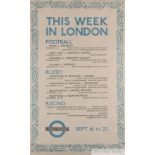 London Transport 'This Week in London Sporting fixtures' Sept. 16 to 22 poster,