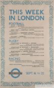 London Transport 'This Week in London Sporting fixtures' Sept. 16 to 22 poster,