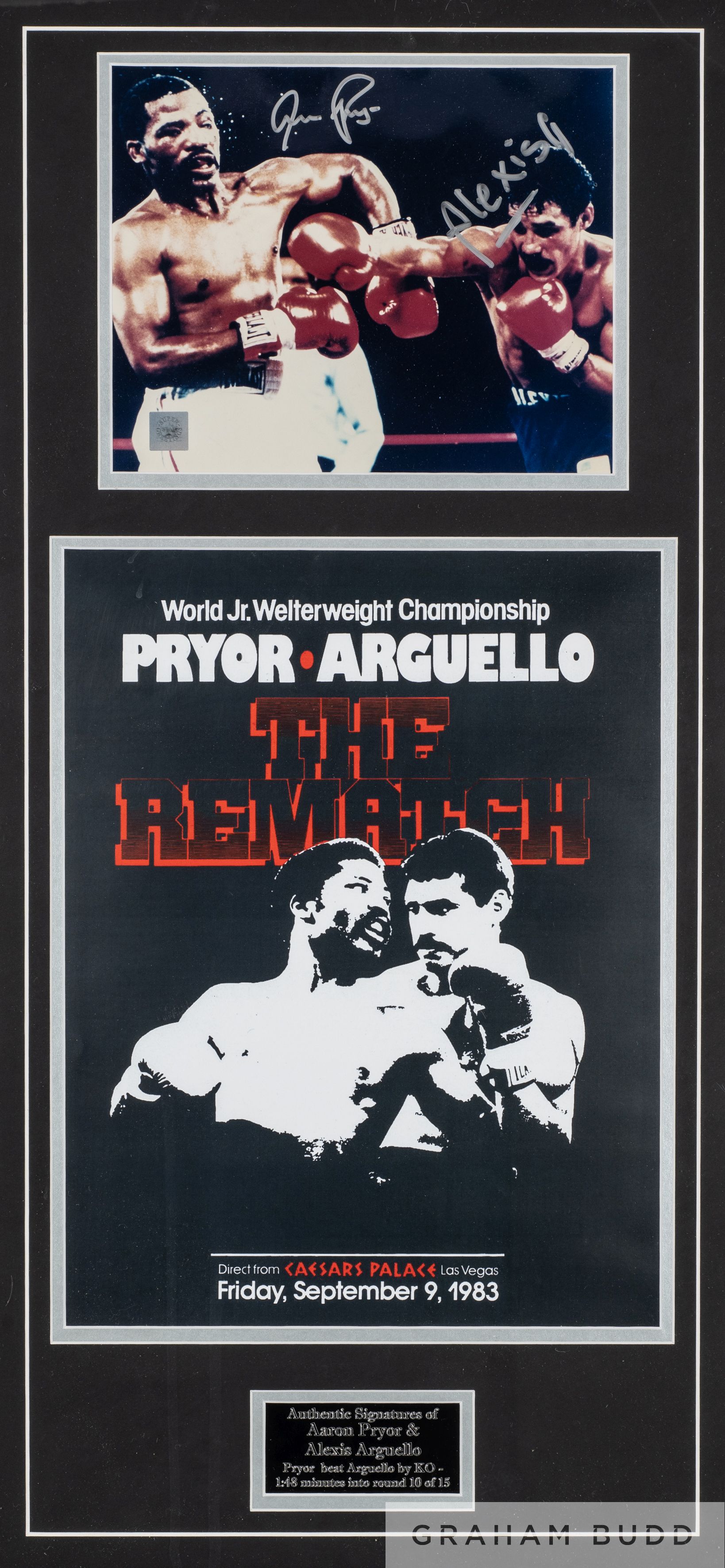 Double-signed photograph by Aaron Pryer and Alexis Arguello