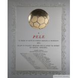 Framed 1973 metal plaque presented to Pelé commemorating his award as Best Player of the Americas