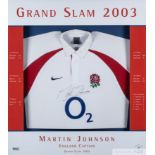 Martin Johnson signed white England Grand Slam 2003 shirt,