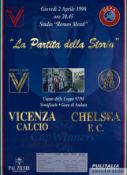 Official match poster Vicenza v Chelsea European Cup Winners` Cup semi-final, 1998