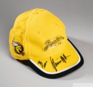 Damon Hill signed yellow and black Jordan Grand Prix F1 cap