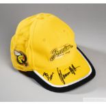 Damon Hill signed yellow and black Jordan Grand Prix F1 cap
