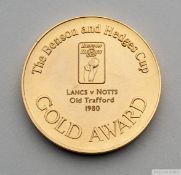 David Lloyd yellow-metal The Benson & Hedges Cup medal