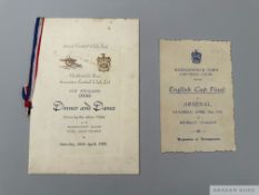 Tommy Wilson an official itinerary and banquet menu card for the 1930 F.A.Cup Final