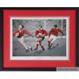 Welsh Rugby legends JPR Williams, Gareth Edwards and Phil Bennett signed and framed display,