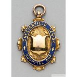 Reuben Chambers 9ct gold and enamel 1927 Chesterfield Hospital Cup runners-up medal