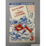 Rangers v. Third Lanark Glasgow Cup Final match programme, 1953