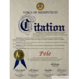 A matted excellent sportsmanship citation presented to Pelé by the town of Hempstead, New York