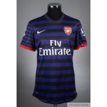 Aaron Ramsay purple and black hooped no.16 Arsenal away shirt from the 2012-13 season