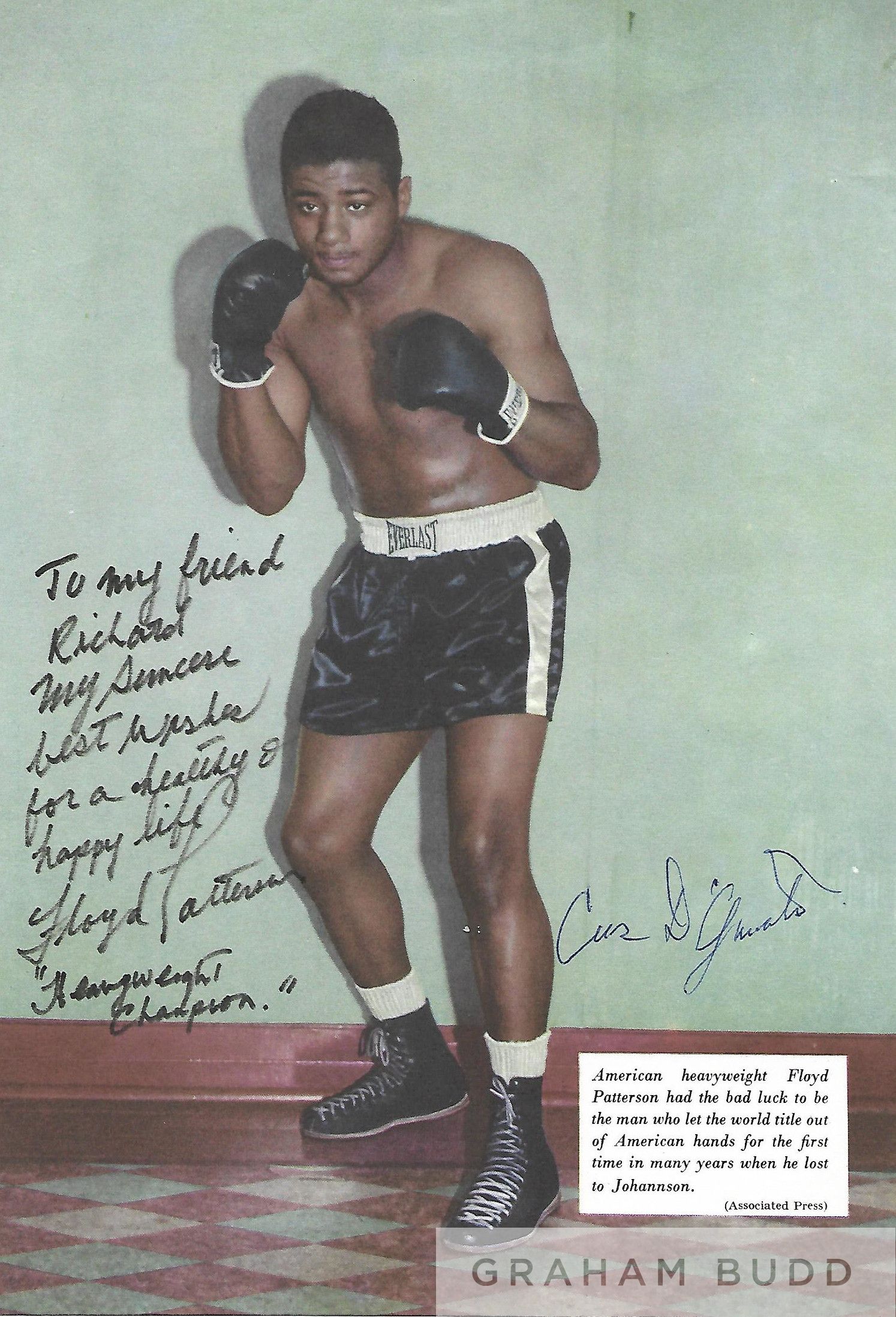 Boxing: magazine picture hand signed by Floyd Patterson and Cus D'Maggio,