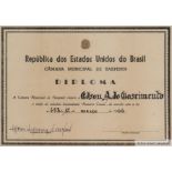 A framed honorary citizenship certificate presented to Pelé by the city of Baependi, Brazil.