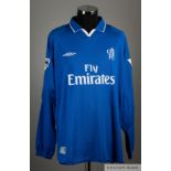 Marcel Desailly blue and white No.6 Chelsea long-sleeved shirt, 2002-03