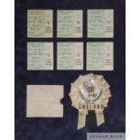 England 1966 World Cup original rosette, along with England's six tournament match tickets