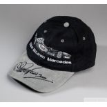 Mika Hakkinen signed black and grey West McLaren Mercedes F1 cap