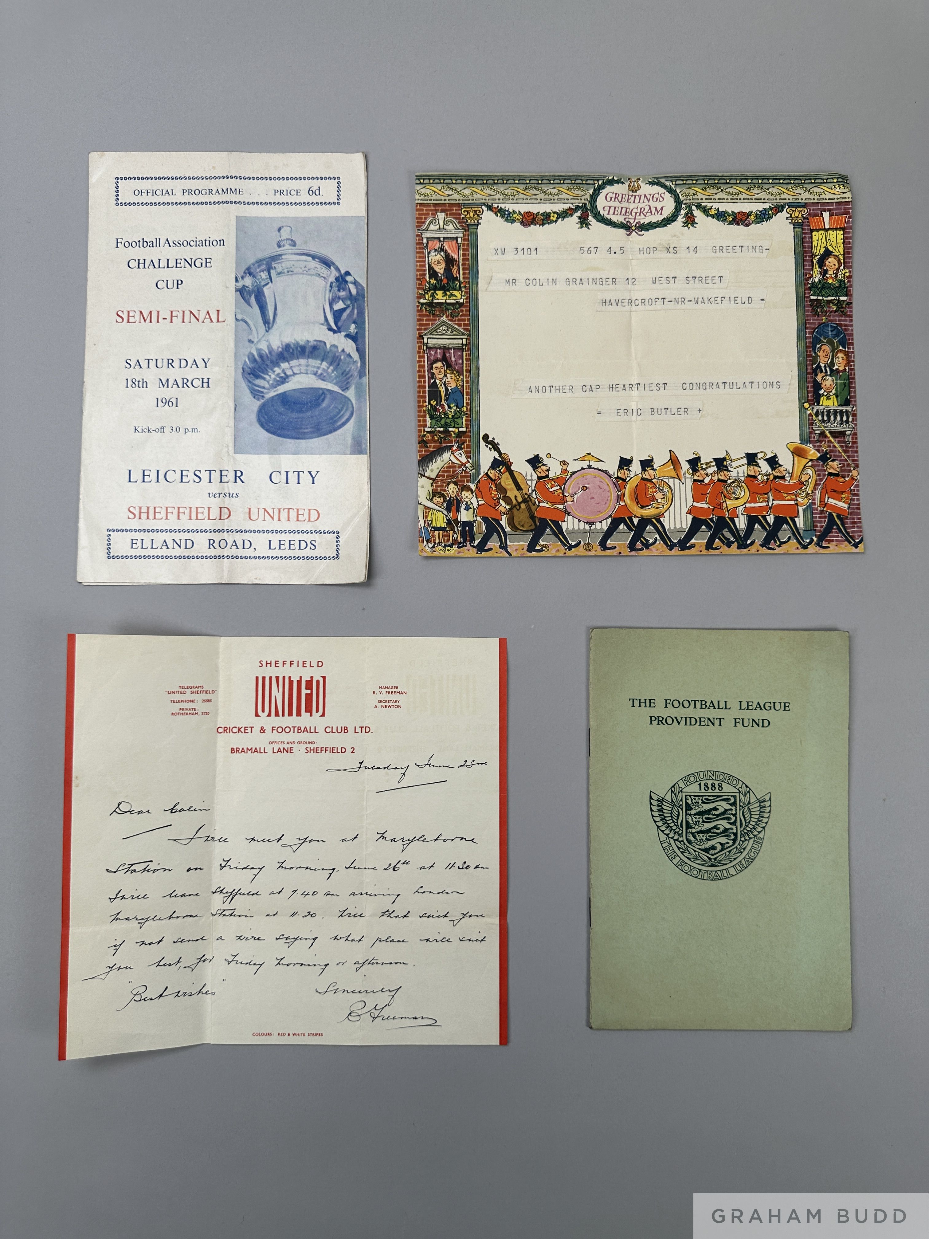 Ephemera relating to International footballer Colin Grainger